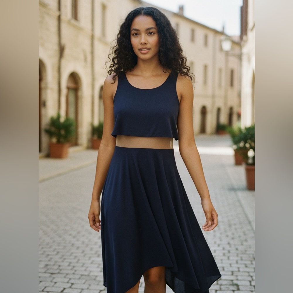 Bailey 44 Navy Dress with Sheer Waist